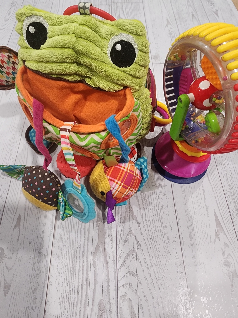 Infantino Peek-a-Boo Frog activity mirror plush toy & Sassy Wheel